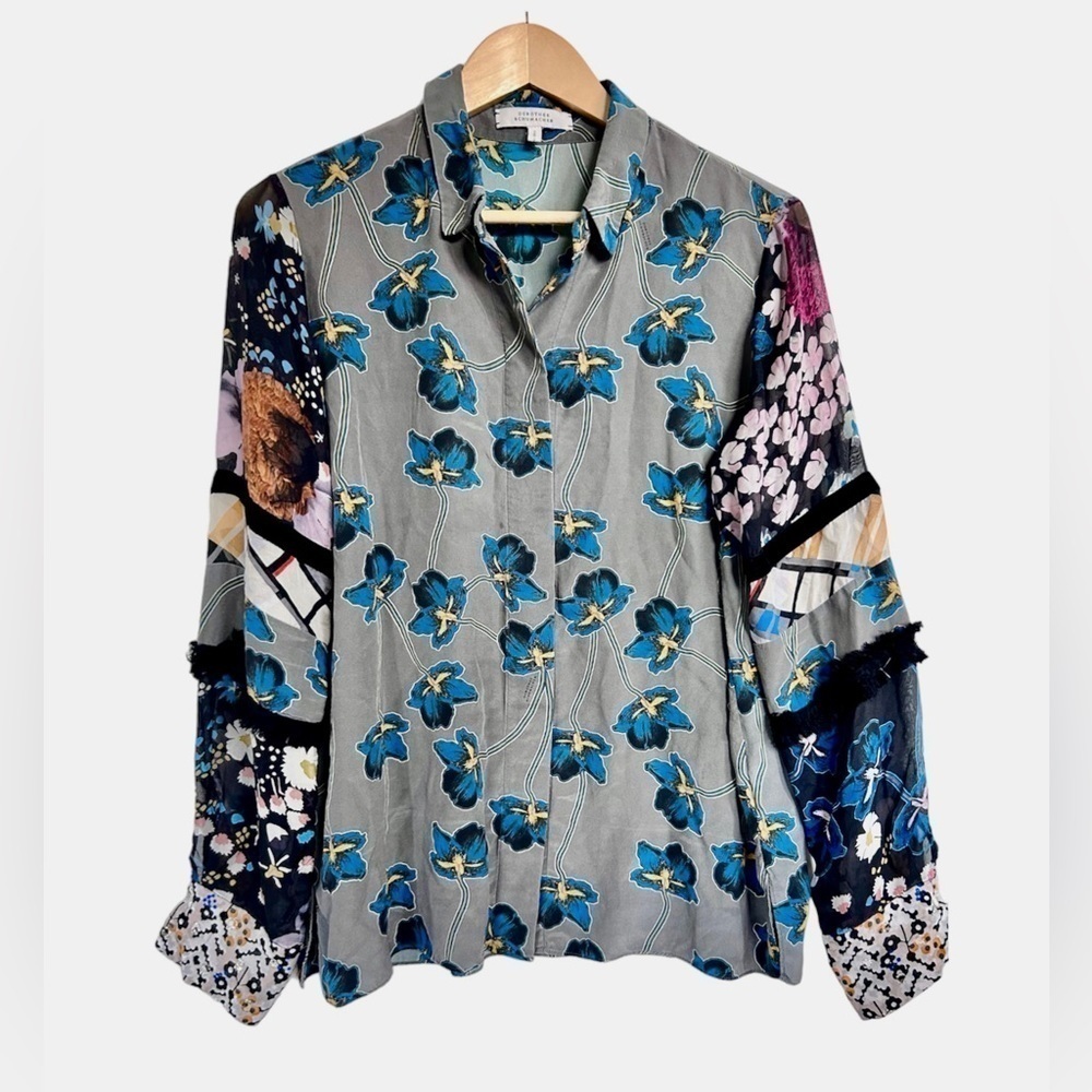 Dorothee Schumacher silk print button down blouse pattern multicolor size xl